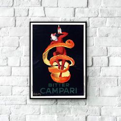 vintage bitter campari poster, liquor poster printable, italian poster, alcohol poster, alcohol wall art, leonetto cappi