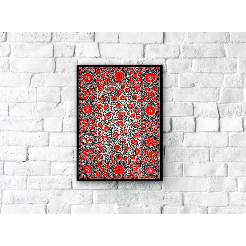 Vintage Flower Wall Art, Indian Folk Art, Antique Textile, Textile Wall Art, Islamic Art, Cultural Art, Colorful Art Prints, Floral Art.jpg