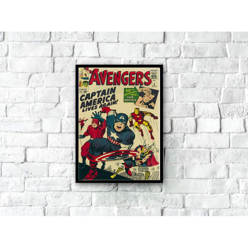 Vintage The Avengers Poster, Vintage The Avengers #4 Marvel 1964, Vintage Comic Poster, Captain America Poster, Marvel Poster Printable.jpg
