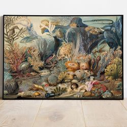 antique ocean life printable art, underwater scene, vintage sea, marine biology art, sea life wall art, marine life, vin