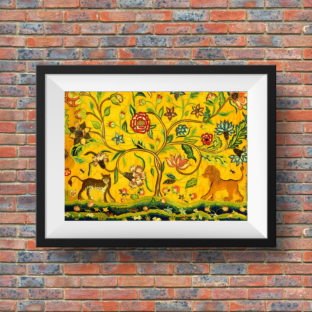 Antique Tree of Life Painting, Tree of Life Needlepoint, Vintage Nature Wall Art, American Folk Decor, Antique Wall Art, Tree Of Life Art.jpg