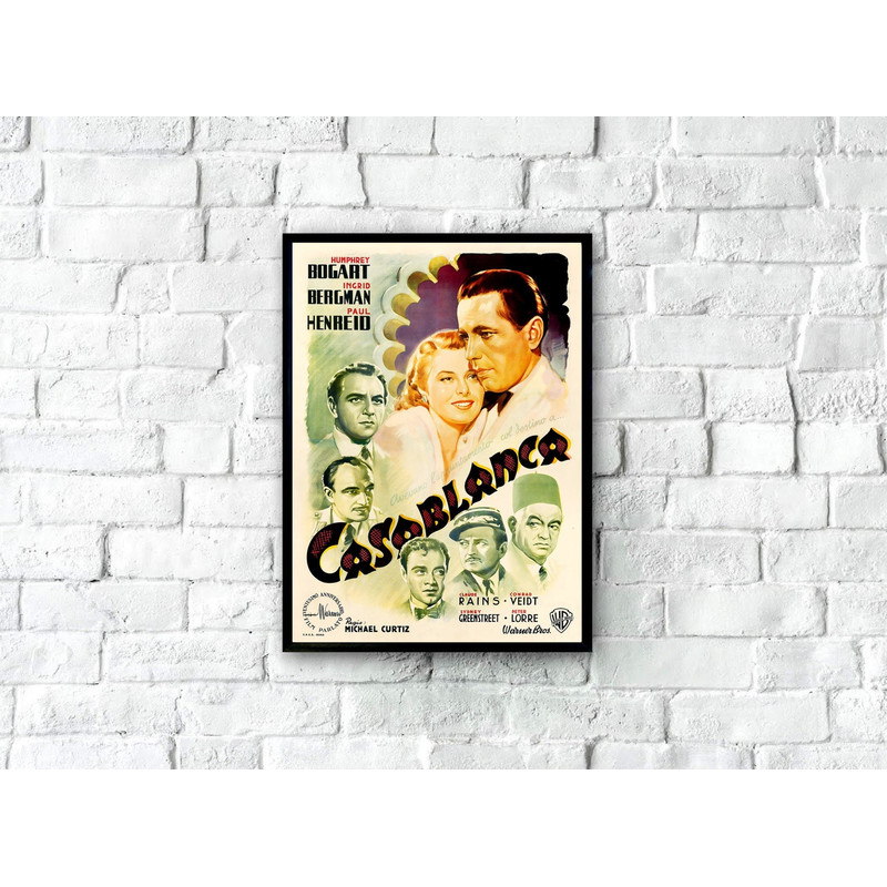Casablanca Movie Poster 1946, Italian Casablanca Movie Poster, Vintage Movie Poster Print, Vintage Film Art, Classic Movie Art, Film Poster.jpg