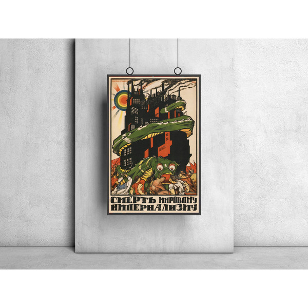 Death to World Imperialism Poster Print 1919, Vintage Propaganda Poster, Russian Communist, USSR Retro War Art, Socialist Wall Art, 4 Sizes.jpg