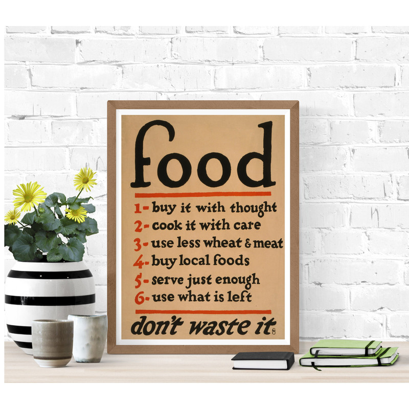 Food Don't Waste It Sign Printable, Vintage Poster Digital Download, WWI Poster, Kitchen Food Wall Art, Vintage Kitchen Decor, Kitchen Sign.jpg