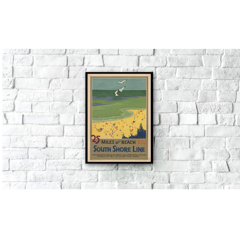 Original 25 Miles of Beach South Shore Line Vintage Poster Print, Retro Travel Poster, Classic Travel Poster, Poster Art, Wall Art, 5 Sizes.jpg