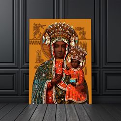 The Black Madonna of Czestochowa Art Print, Vintage Black Madonna Art, Black Virgin Mary, Madonna And Child, Virgin Mary