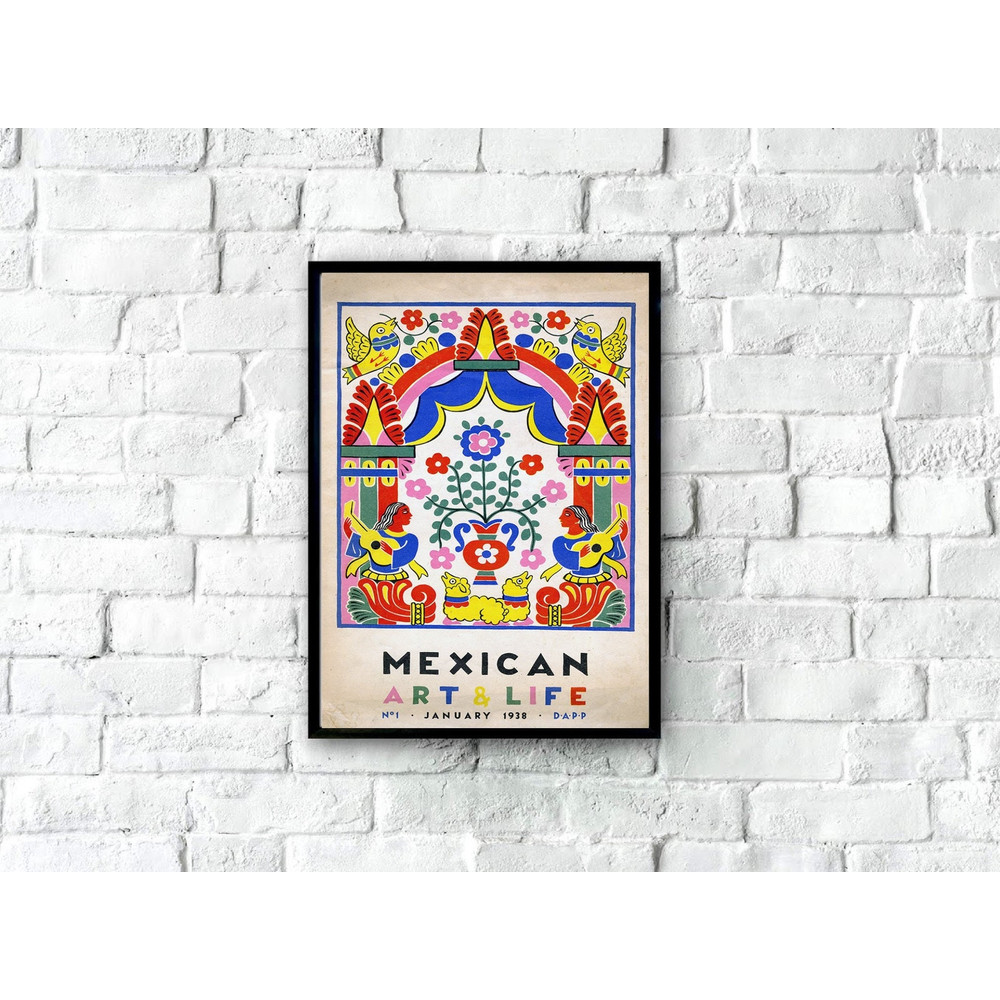 Vintage Mexican Art and Life Poster 1938, Mexico Wall Art, Vintage Mexican Poster, Retro Poster Print, Mexican Folk Art, Printable Wall Art.jpg