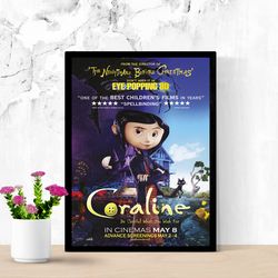 coraline movie poster, movie poster art, vintage film art, classic movie poster, retro movie poster, movie poster wall a