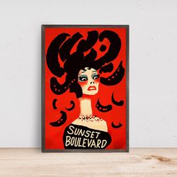 sunset boulevard (1950) polish movie poster, home decor, art poster for giftcustom personalized poster