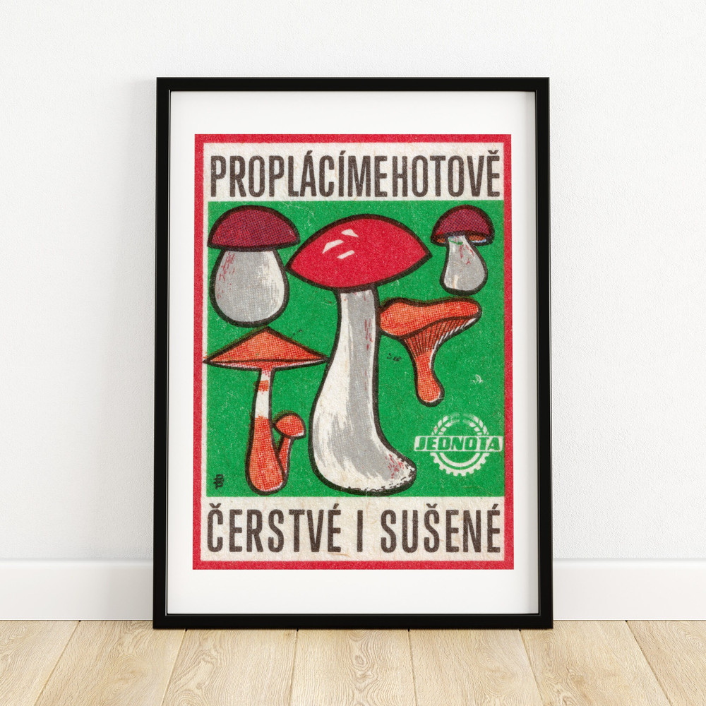 Buy Fresh Mushrooms - Matchbox Print - Aesthetic Wall Art - Vintage Eastern Europe Art - Matchbox Wall Poster - Vintage Poster Print.jpg