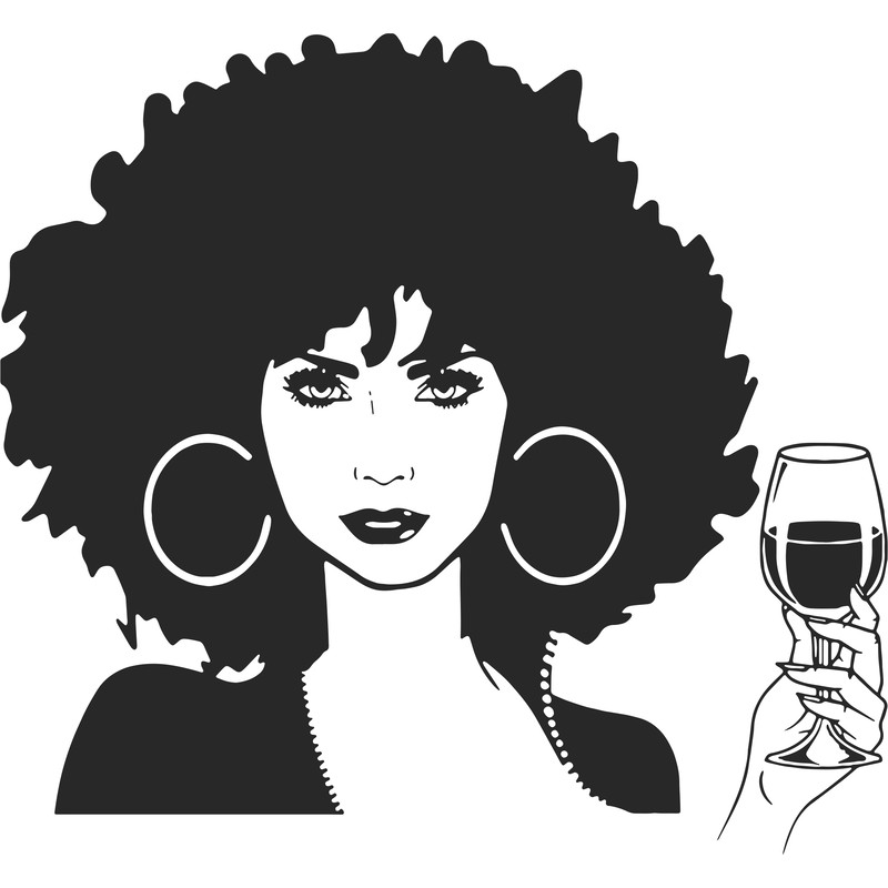 299 Black Woman Drinking Wine Nubian Princess Queen Afro Hair Beautiful Female Lady SVG .EPS .PNG Vector Clipart Digital Circuit Cut Cutting.png
