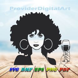 black woman drinking wine nubian princess queen afro hair beautiful female lady svg .eps .png vector clipart digital