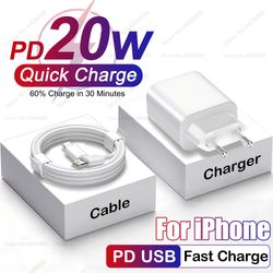 20W USB C Charger For iPhone 12 13 11 14 Pro Max Plus Mini Fast Charging XR X XS SE USB Type C Cable For iPhone Charger
