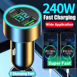 240W With Digital Display 2 Port Car Charger Fast USB Charging Adapter For iPhone Samsung Xiaomi Huawei Quick Chargers