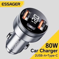 Essager 80W Car Charger USB Type C PD Fast Charging Phone for iPhone 14 13 Huawei Xiaomi Samsung iPad Laptop Tablet