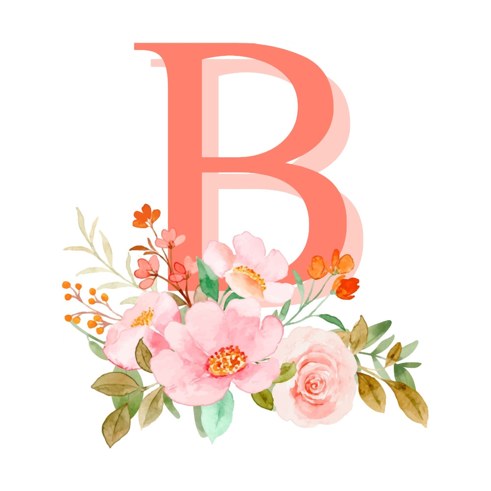 Letter B and Flowers Throw Pillow.png