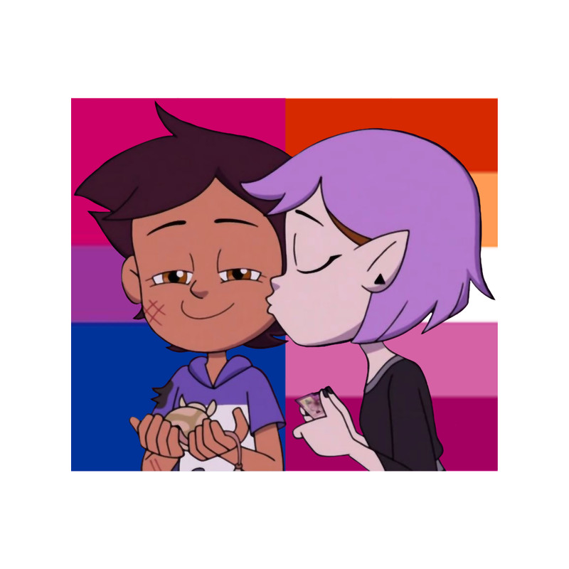 lumity kiss with bisexual and lesbian pride flags, the owl house season two.png