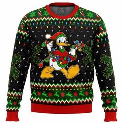 donald duck christmas lights ugly christmas premium sweater 3d printed