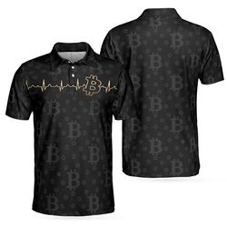 men polo shirt - bitcoin golden heartbeat polo shirt, black bitcoin shirt for adults