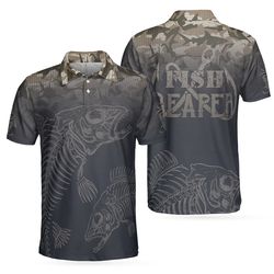 fish reaper fish skull skeleton camouflage fishing men polo shirt