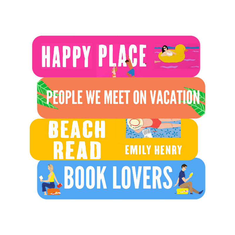 emily henry bookstack (happy placepeople we meet on vacationbeach readbook lovers)T-Shir.png