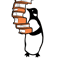 Penguin holding pile of books .png