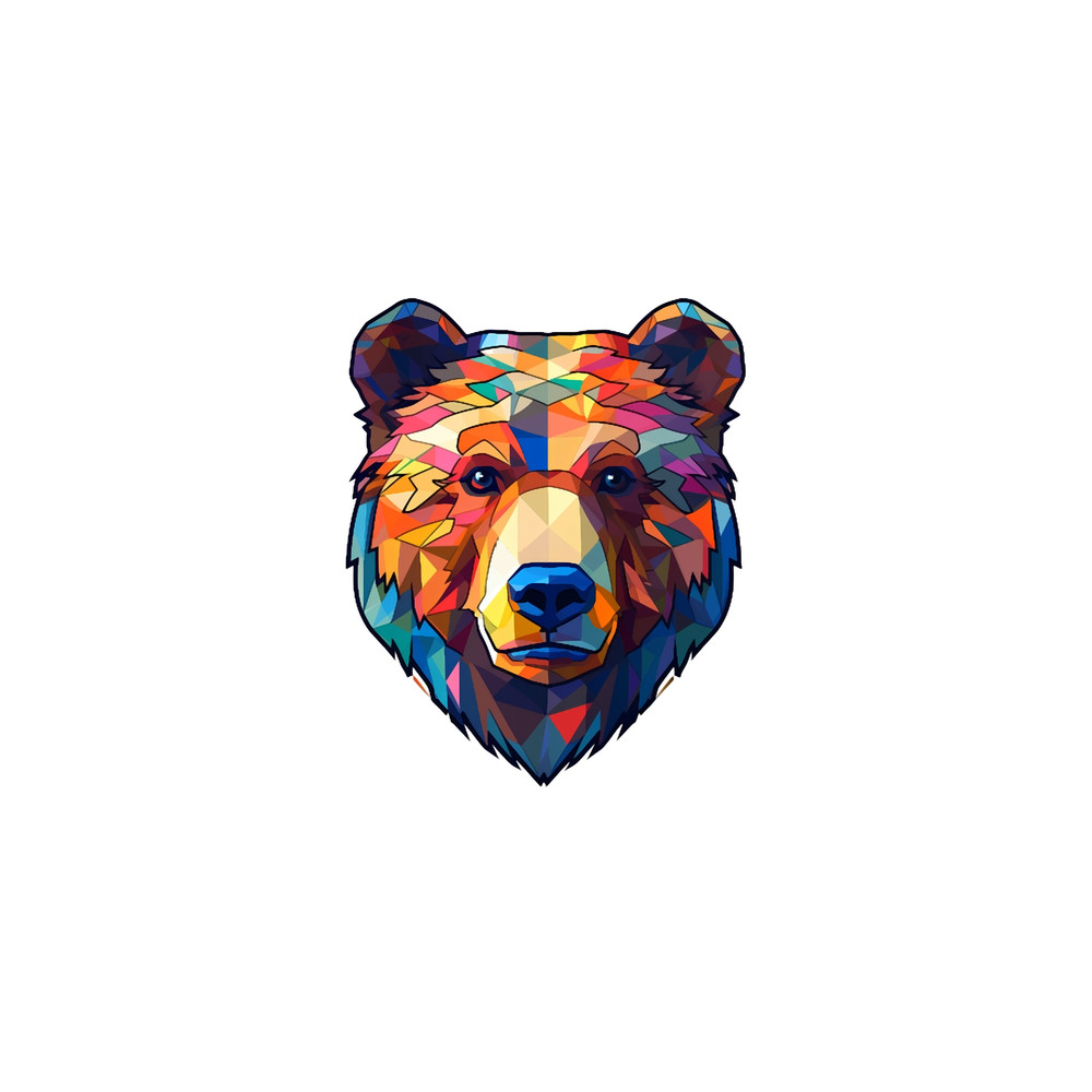 Geometric Colorful Bear Grazer Head Illustration Graphic. Graphic .png