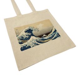hokusai: the great wave off kanagawa canvas tote bag vintage japanese fine art print