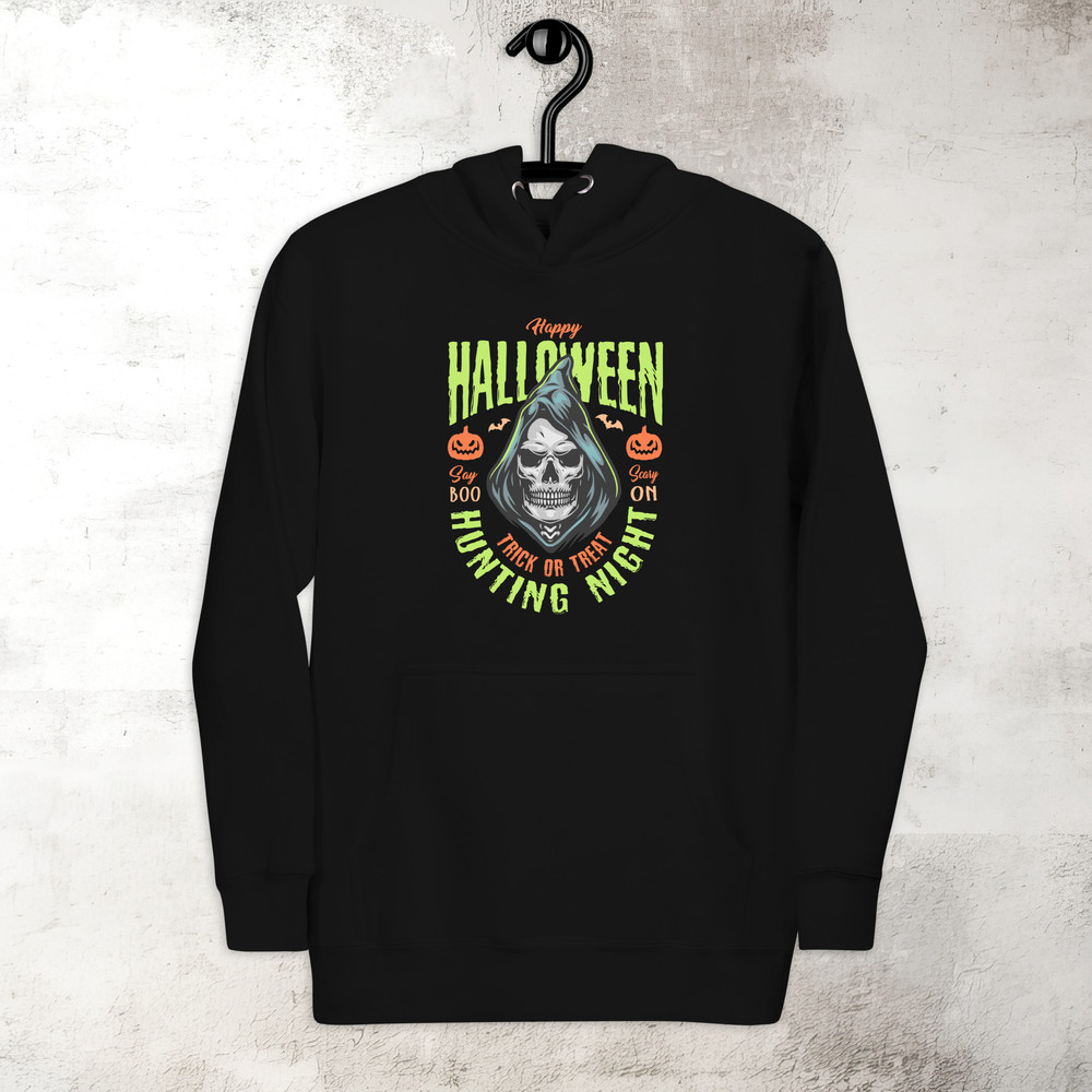 Halloween Hunting Night Hoodie Skull Hoodie Scary Hoodie Fall Spooky Season Hoodie Trick Treat Premium Hoodie 1