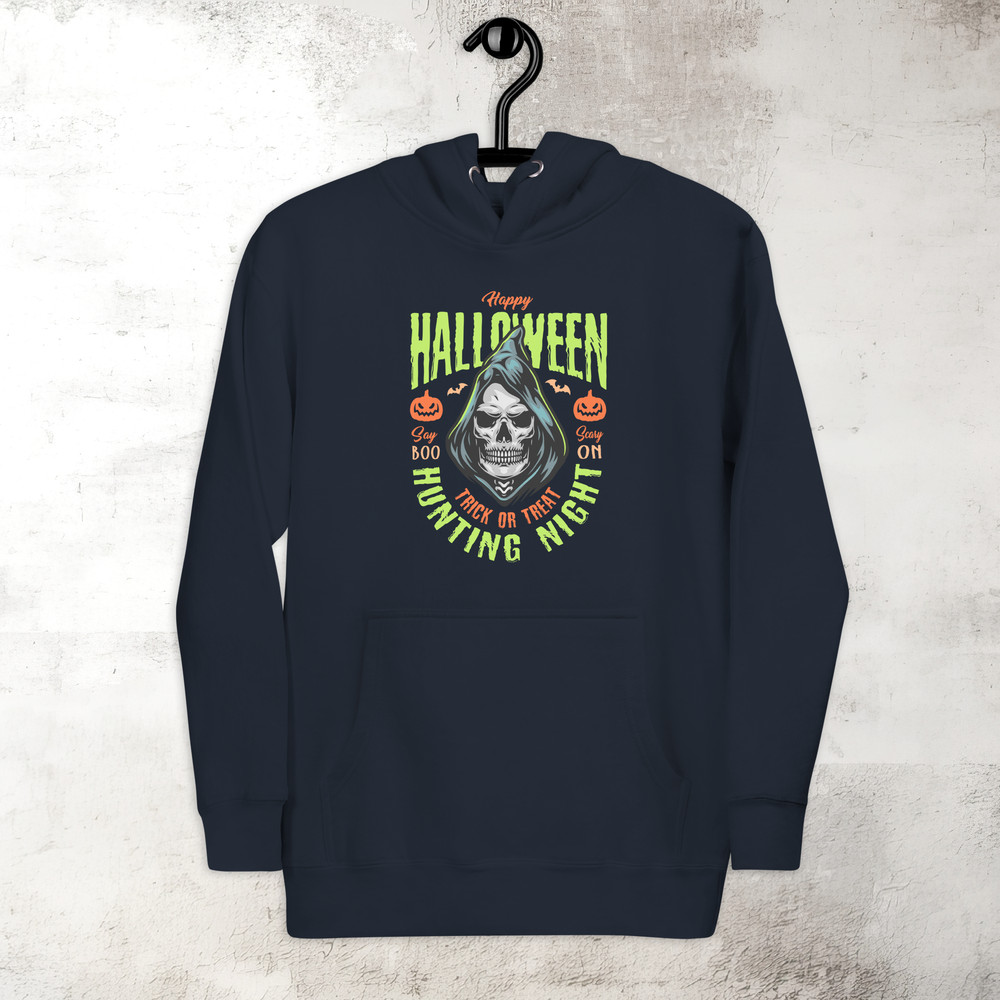 Halloween Hunting Night Hoodie Skull Hoodie Scary Hoodie Fall Spooky Season Hoodie Trick Treat Premium Hoodie 3