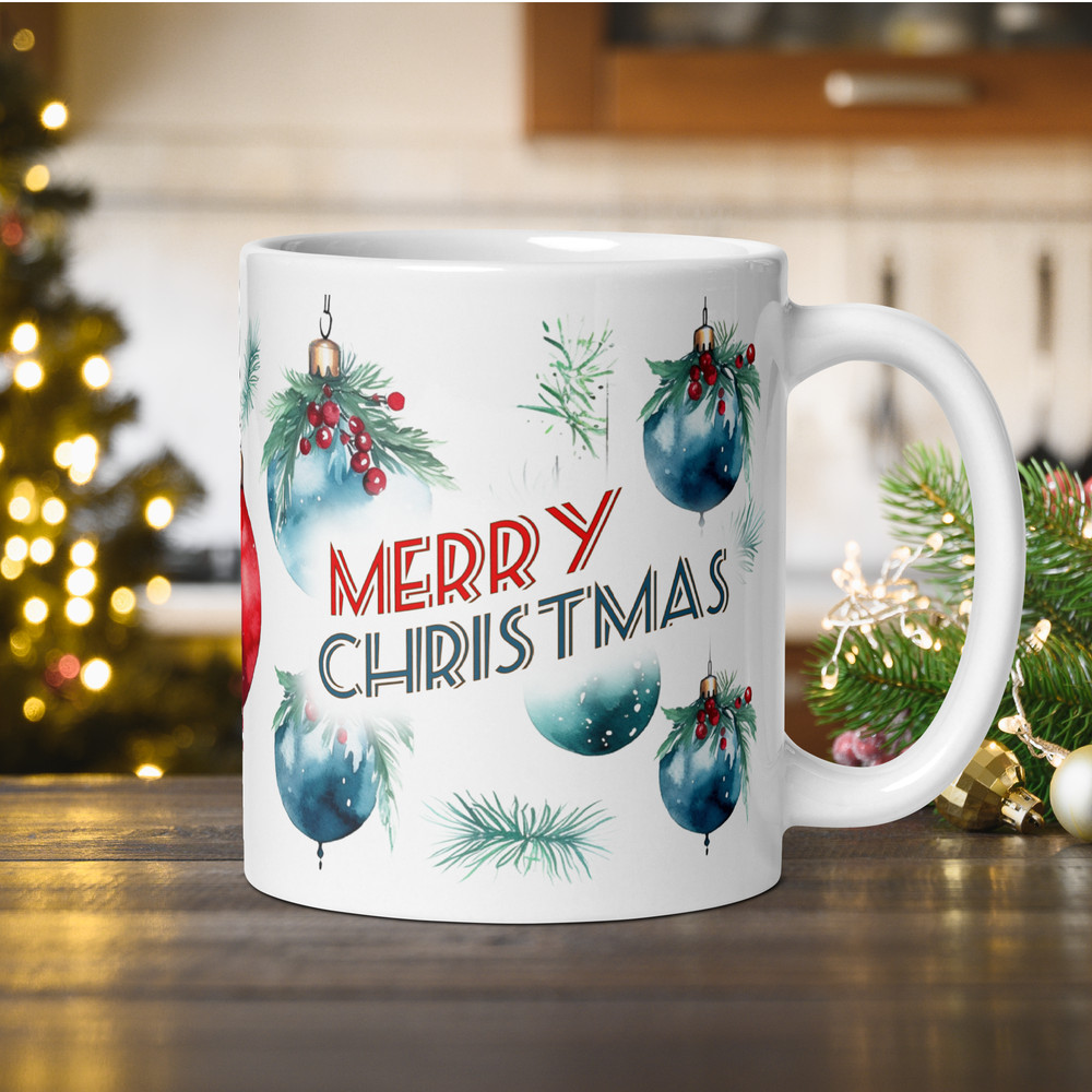Christmas Retro Style Coffee Mug With Ornaments Magic Ceramic Mug Christmas Balls Wraparound Mug Ch