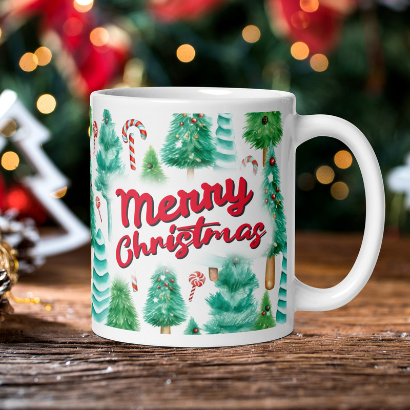 Xmas Tree Retro Style Coffee Mug With Sweets Magic Ceramic Mug Wraparound Mug Christmas Tree Mug Ho 0