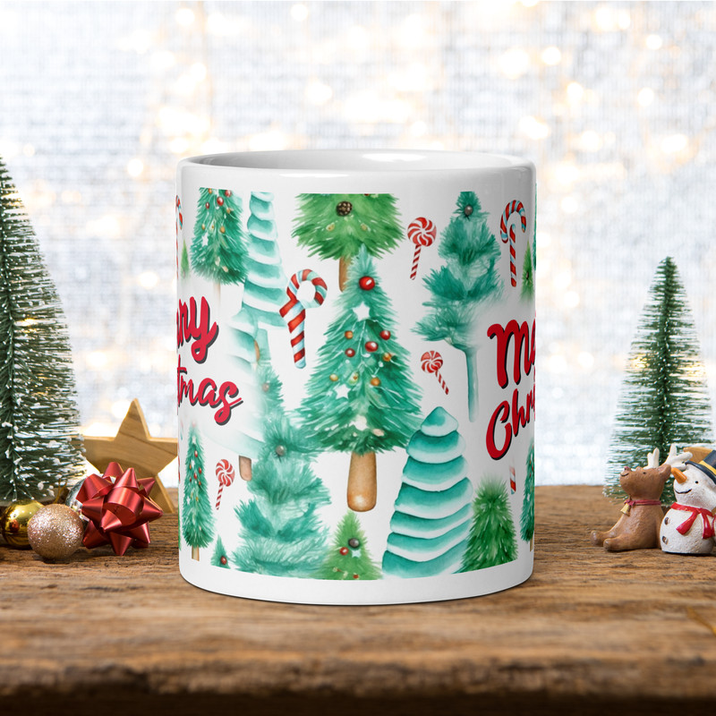 Xmas Tree Retro Style Coffee Mug With Sweets Magic Ceramic Mug Wraparound Mug Christmas Tree Mug Ho 1