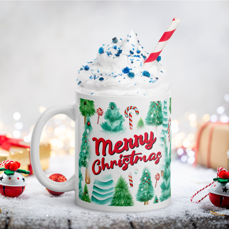 Xmas Tree Retro Style Coffee Mug With Sweets Magic Ceramic Mug Wraparound Mug Christmas Tree Mug Ho 2