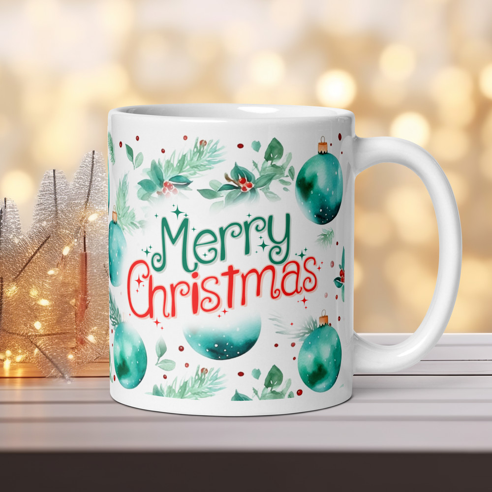 Christmas Retro Style Coffee Mug Magic Ceramic Mug Christmas Balls Retro Design Wraparound Mug Chri 0