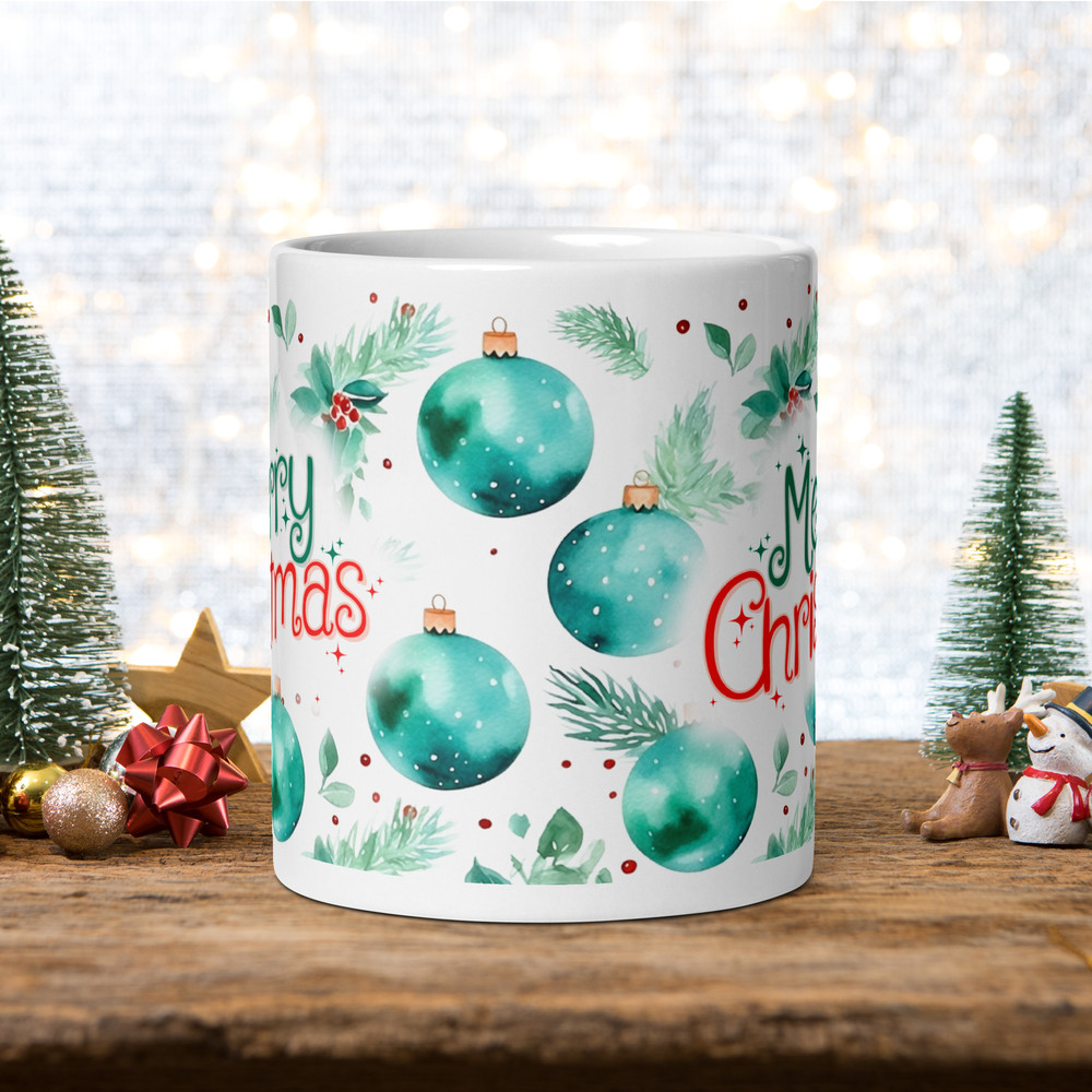 Christmas Retro Style Coffee Mug Magic Ceramic Mug Christmas Balls Retro Design Wraparound Mug Chri 1