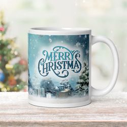 christmas retro style coffee mug, cozy winter gift mug, magic ceramic mug, christmas balls, christmas tree mug