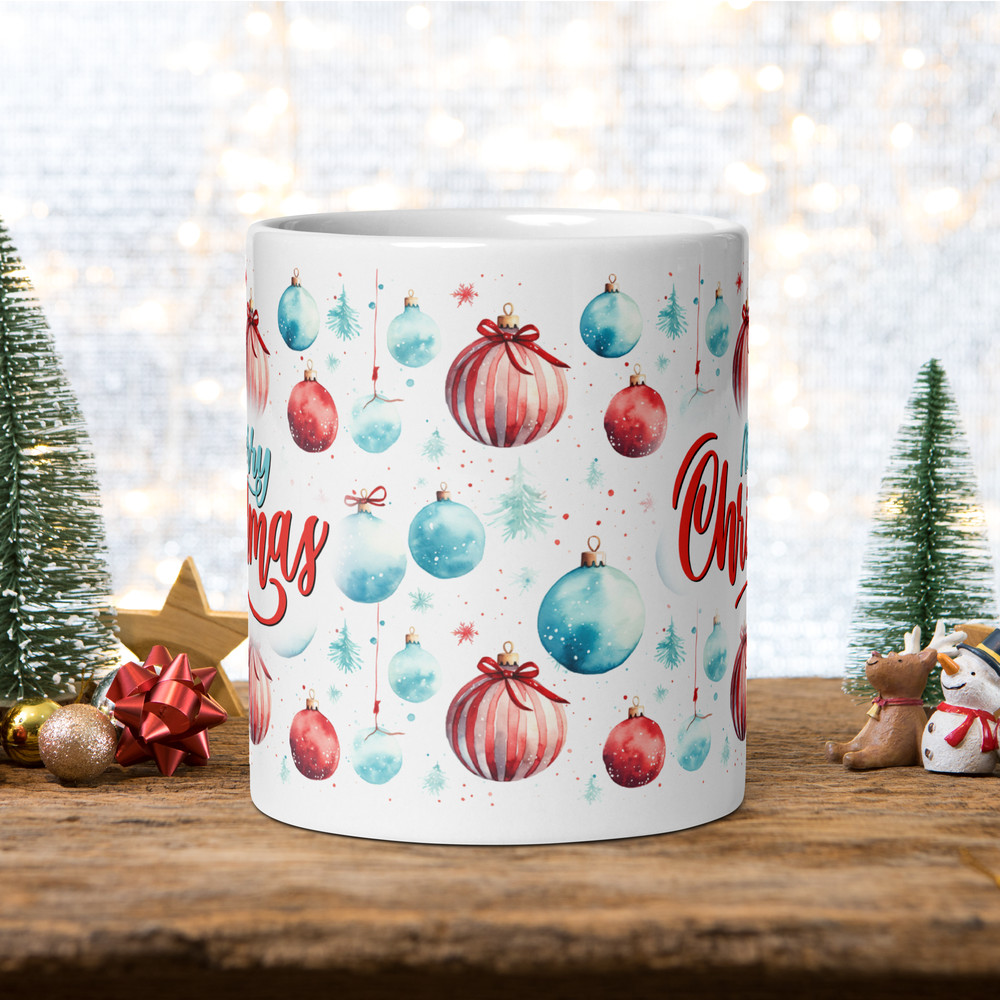 Retro Christmas Balls Christmas Retro Style Coffee Mug Magic Ceramic Mug Wraparound Mug Christmas T 1