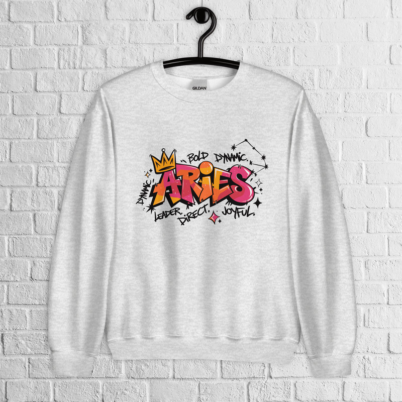 Aries Zodiac Graffiti Sweatshirt Aries Birthday Gift Sweatshirt Graffiti Street Art Astrology Sign 4