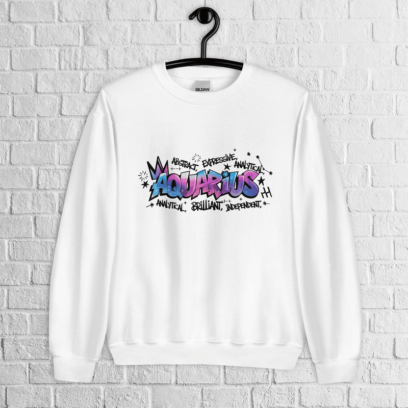 Aquarius Zodiac Graffiti Sweatshirt Aquarius Birthday Gift Sweatshirt Graffiti Street Art Astrology 0