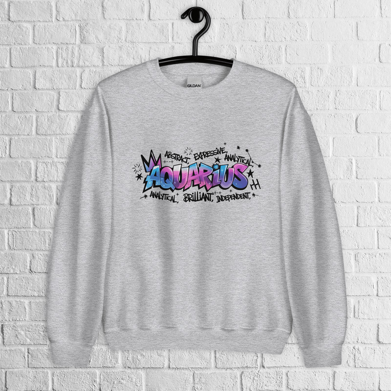 Aquarius Zodiac Graffiti Sweatshirt Aquarius Birthday Gift Sweatshirt Graffiti Street Art Astrology 1