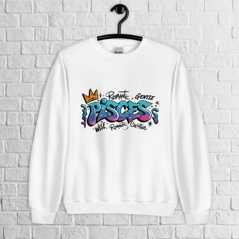 Pisces Zodiac Graffiti Sweatshirt Pisces Birthday Gift Sweatshirt Graffiti Street Art Astrology Sig 0