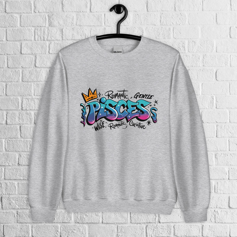 Pisces Zodiac Graffiti Sweatshirt Pisces Birthday Gift Sweatshirt Graffiti Street Art Astrology Sig 1