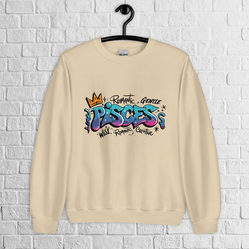 Pisces Zodiac Graffiti Sweatshirt Pisces Birthday Gift Sweatshirt Graffiti Street Art Astrology Sig 2