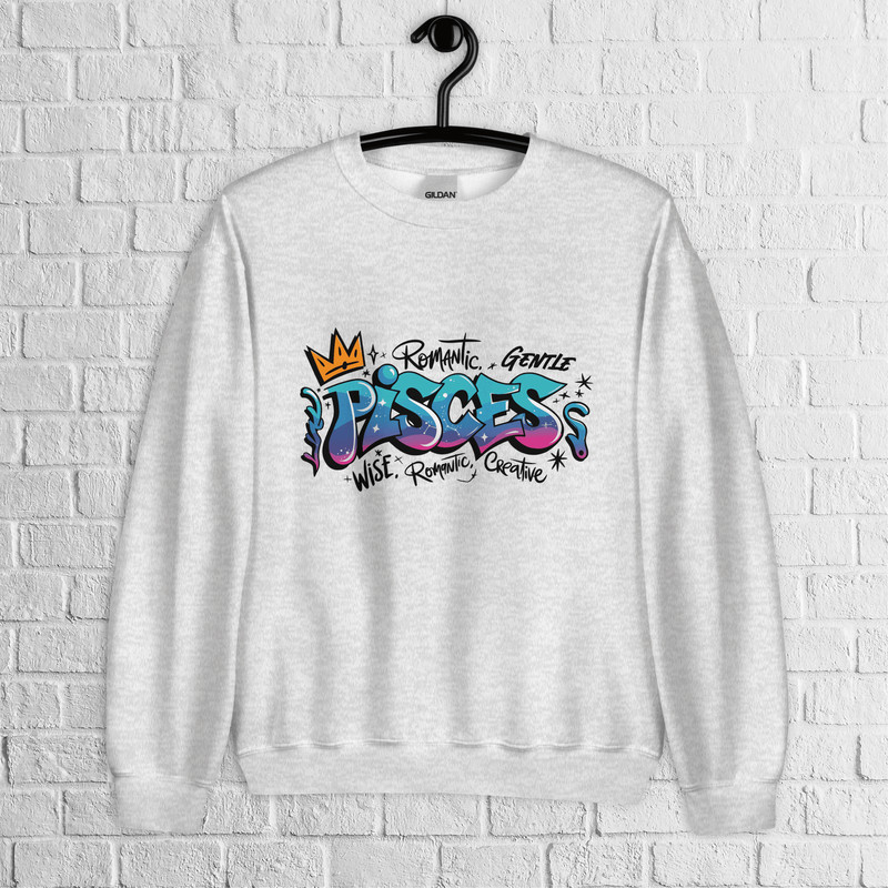 Pisces Zodiac Graffiti Sweatshirt Pisces Birthday Gift Sweatshirt Graffiti Street Art Astrology Sig 4