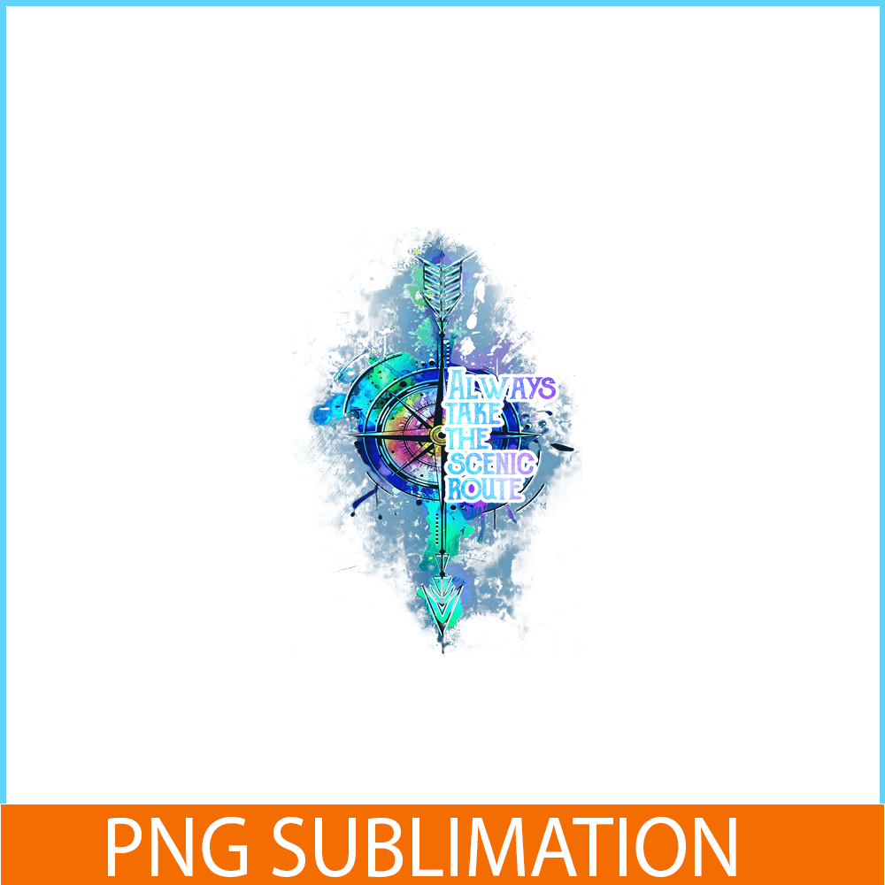 CAMP07112339-Always Take The Scenic Route PNG Camping PNG Blue And Purple Compass PNG.png