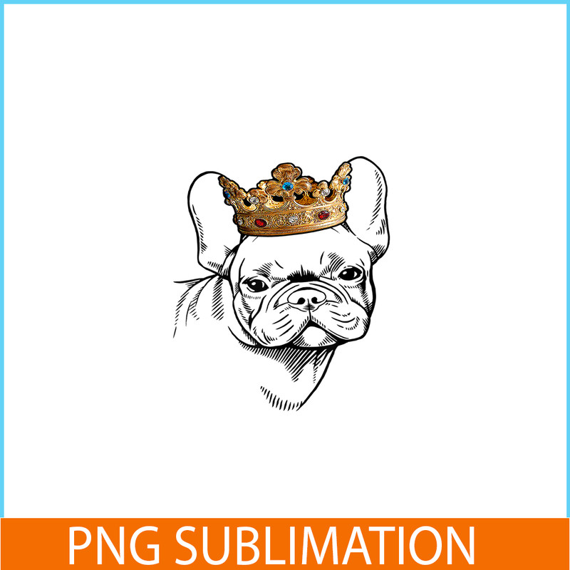 HL161023111-French Bulldog Wearing Crown PNG, Frenchie Dog Lover PNG, French Dog Artwork PNG.png