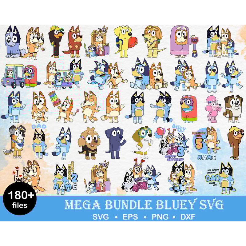 Bluey SVG Bundle, Bluey Cut Files for Cricut, Bluey Svg Clipart, Bluey PNG, Bluey Layered Svg, Bluey Birthday Svg, Bluey Alphabet Font.jpg