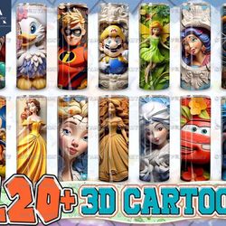 3d all styles cartoon 20oz skinny tumbler bundle, subimation digital download, 3d floral movie tumber, cartoon tumbler d