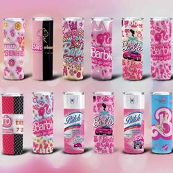 3d inflated pink barbie tumbler wrap, 20 oz skinny tumbler cup pink doll wrap design, fashion sublimation tumbler wrap,
